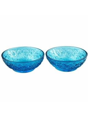 Queen Mary Teal Glass Dessert Bowls Set of 2 Heart Vine Depression Glass